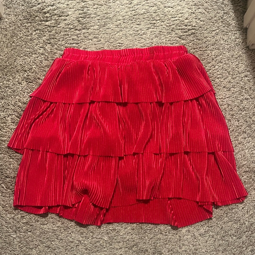 Red Mini Bubble Skirt for Night Out